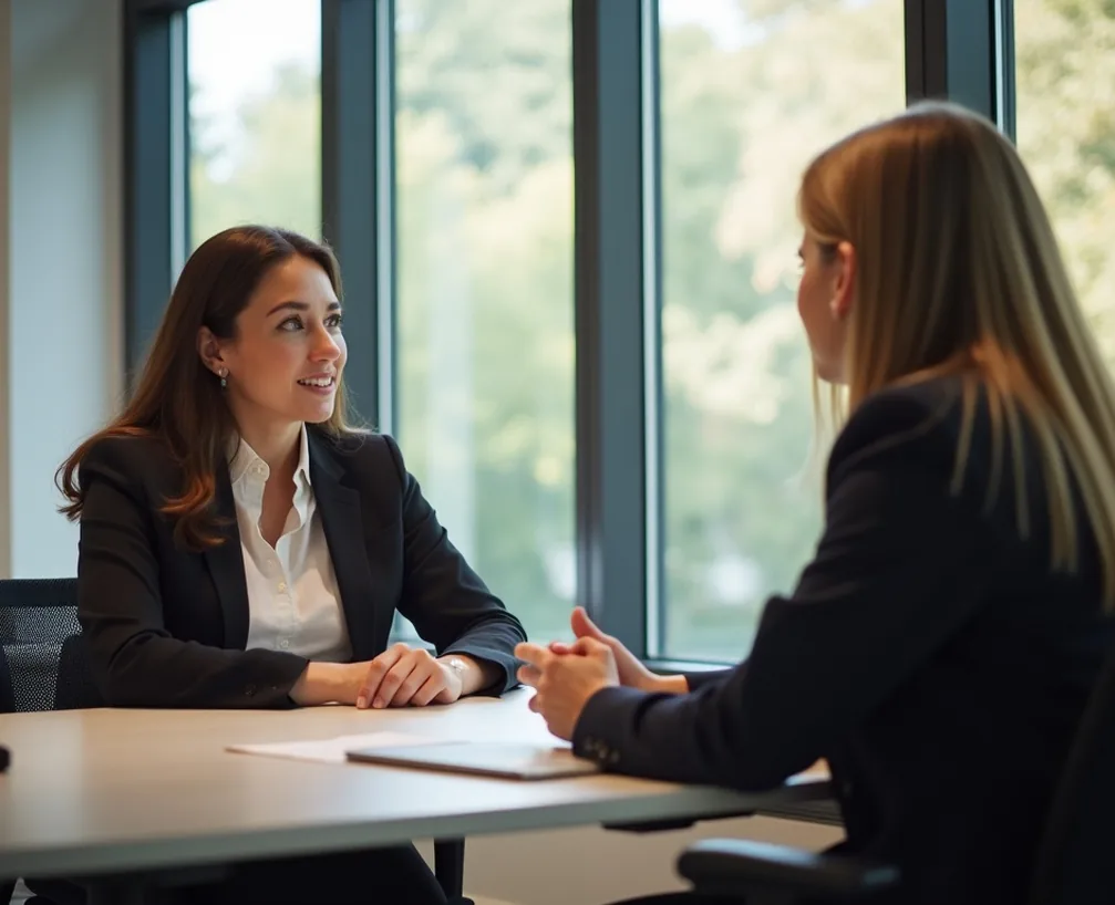 Business mentorship conversation in professional office